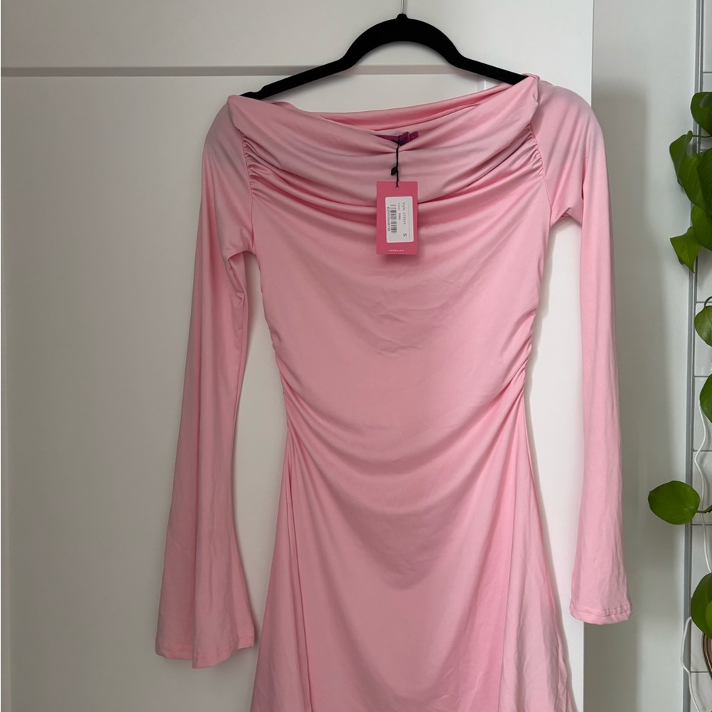 Edikted Soft Pink Long Sleeve Mini Dress